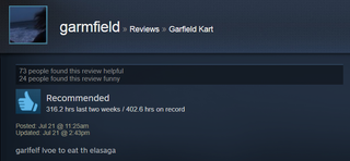 Illustration for article titled Garfield Kart, As Told By Steam Reviews